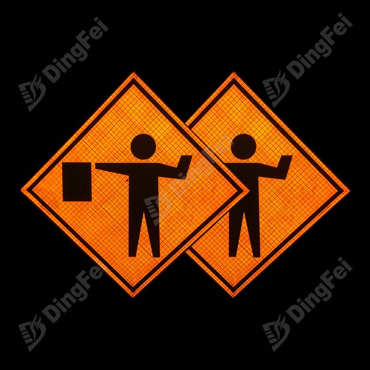 Roll Up Construction Sign Flagger Ahead Symbol - 